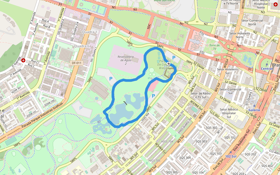 Parque walking route map in Brasília
