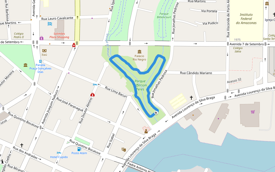 Parque Jefferson Peres walking route map in Guajará