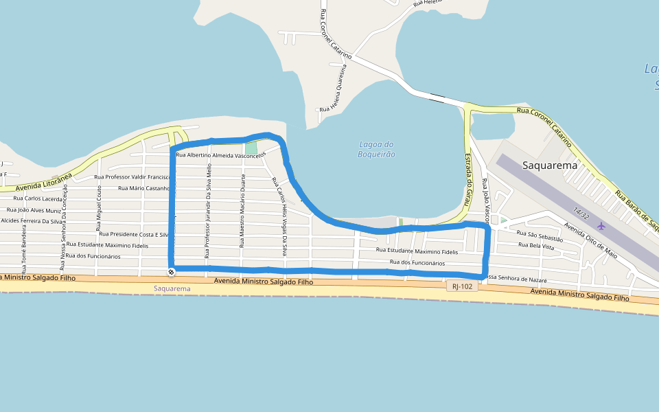 Lagoa do Boqueirão walking route map in Saquarema