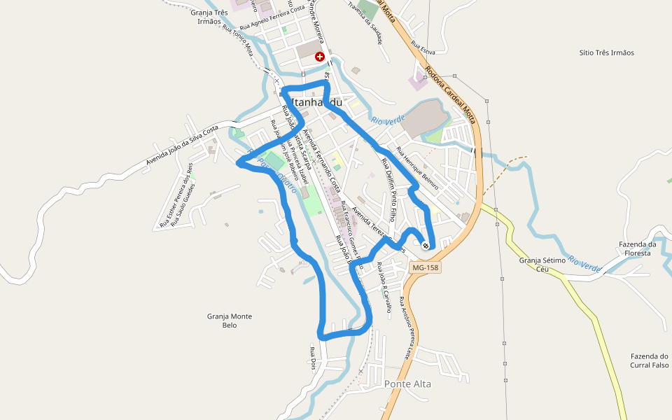 Praça de Esportes walking route map in Itanhandu