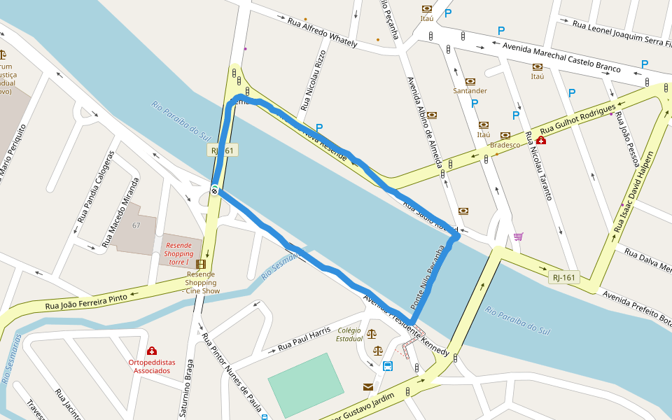 Rio Paraíba do Sul walking route map in Resende