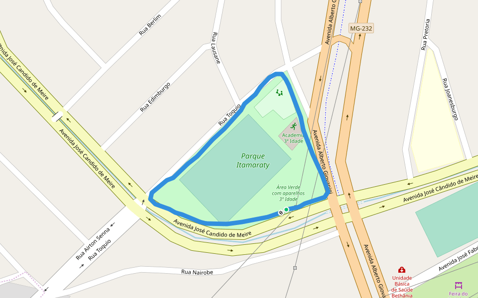 Parque Itamaraty walking route map in Ipatinga