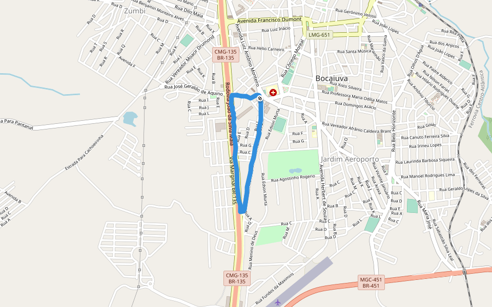 Praça do Pequi walking route map in Bocaiúva