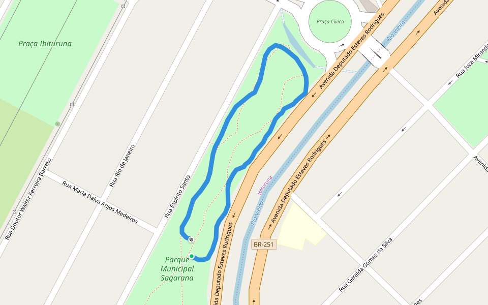 Parque Municipal Sagarana walking route map in Montes Claros
