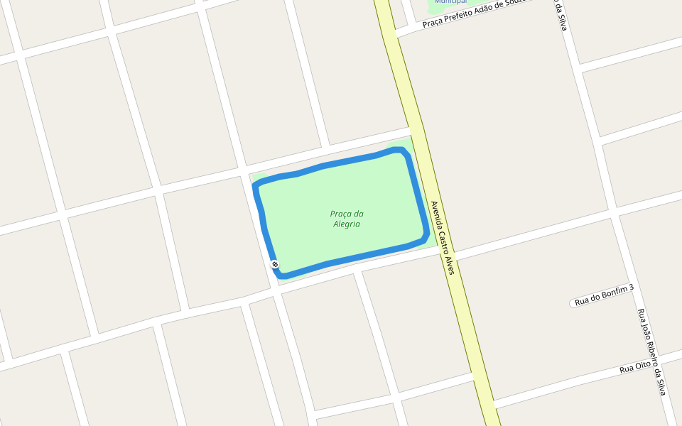 Praça da Alegria walking route map in Palmas de Monte Alto