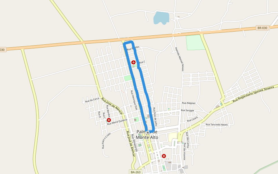 Praça Prefeito Adão de Souza Lima walking route map in Palmas de Monte Alto