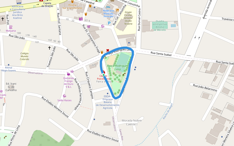 Praça Rodrigues Lima walking route map in Caetité