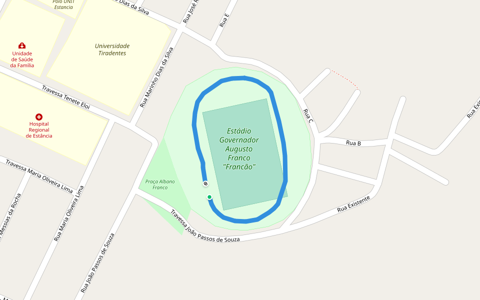 Estádio Governador Augusto Franco "Francão" walking route map in Estância