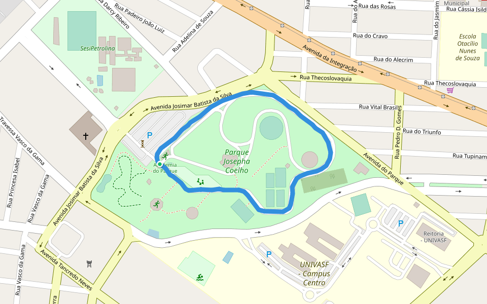 Parque Josepha Coelho walking route map in Petrolina