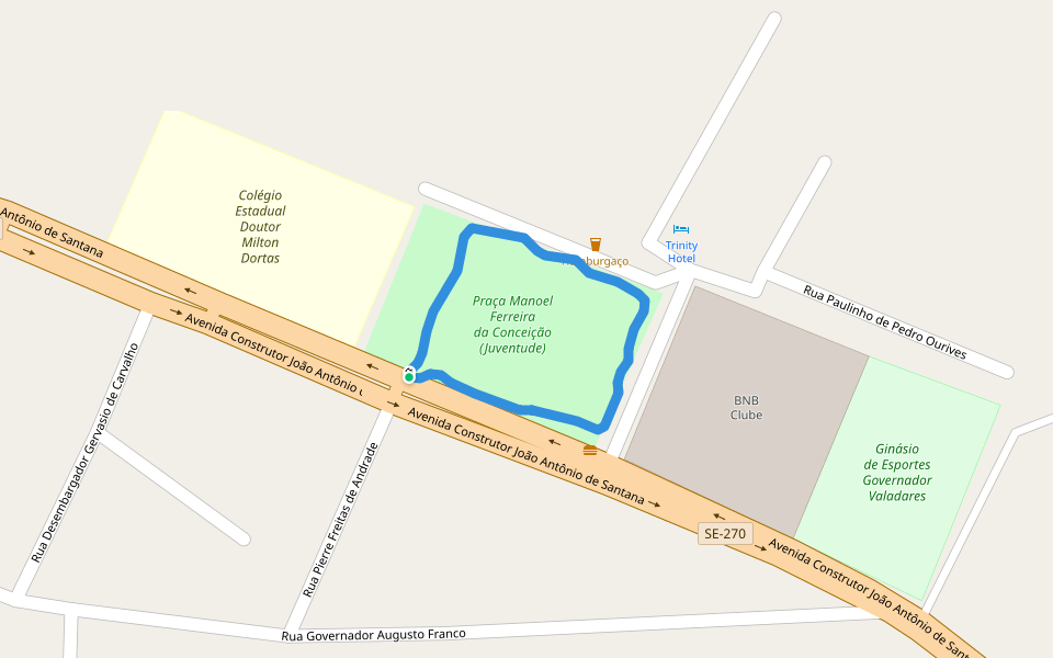 Praça Manoel Ferreira da Conceição (Juventude) walking route map in Simão Dias