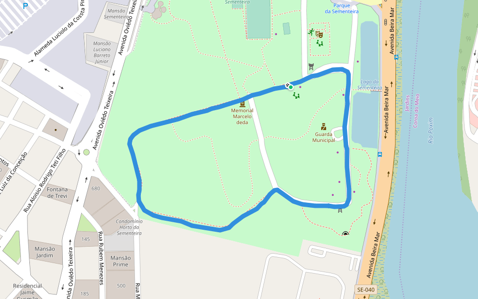 Parque da Sementeira walking route map in Aracaju