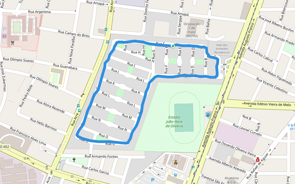 Estádio João Hora de Oliveira walking route map in Aracaju