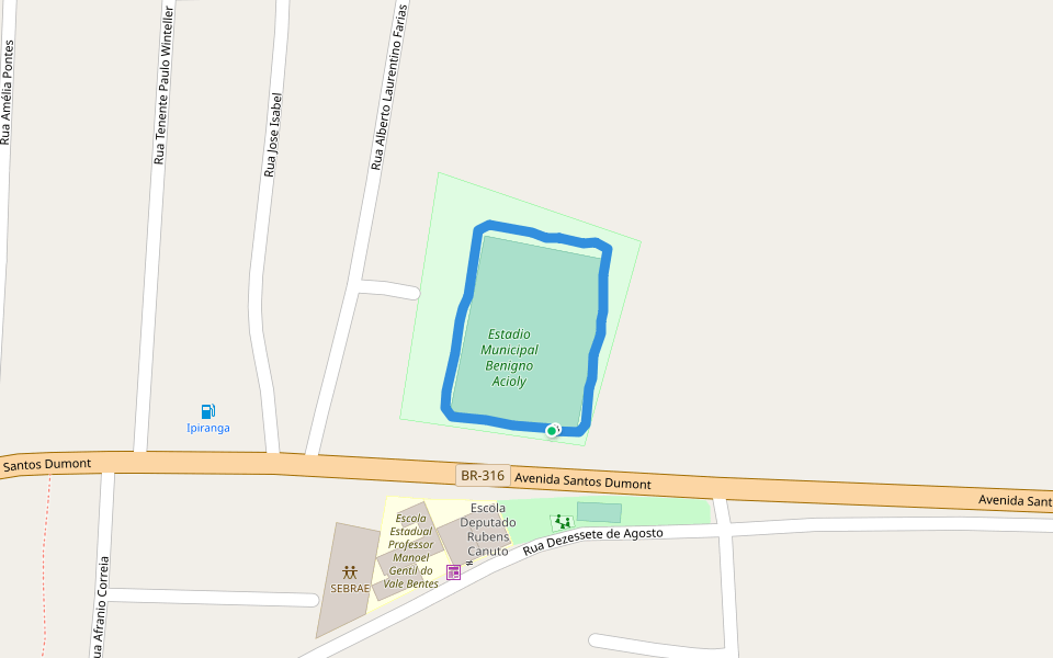 Estadio Municipal Benigno Acioly walking route map in Satuba