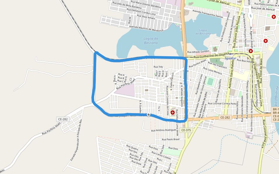 Lagoa da Bastiana walking route map in Iguatu