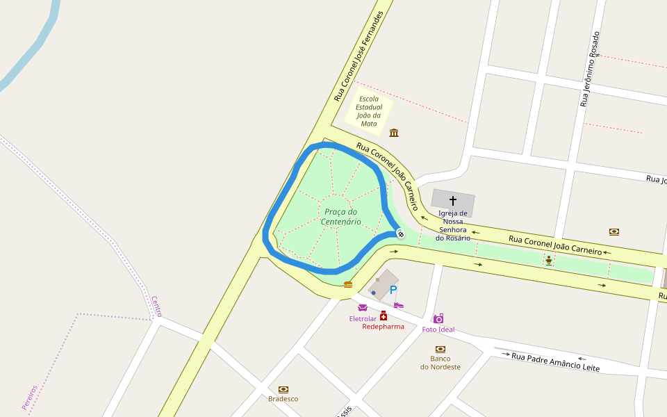 Praça do Centenário walking route map in Pombal