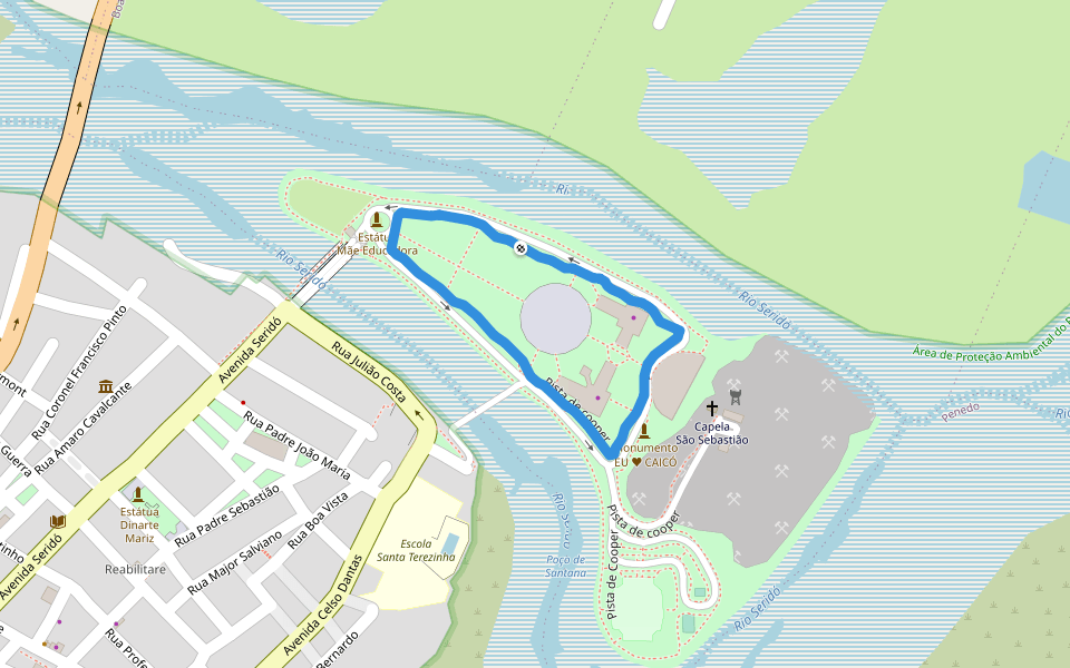 Ilha de Santana walking route map in Apodi