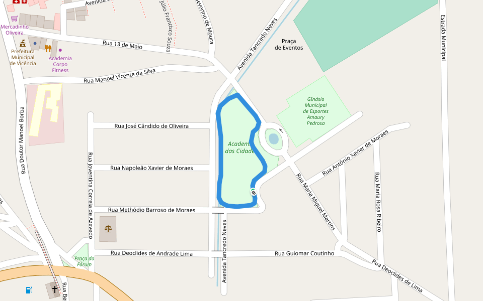 Academia das Cidades walking route map in Vicência