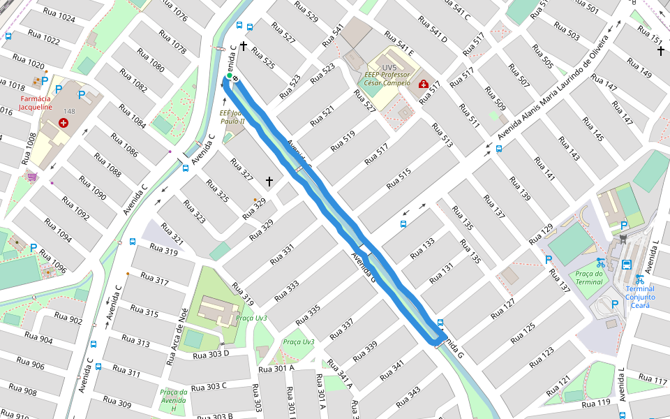 Calçadão walking route map in Fortaleza