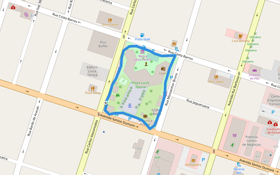 Praça Luiza Távora walking route map in Fortaleza