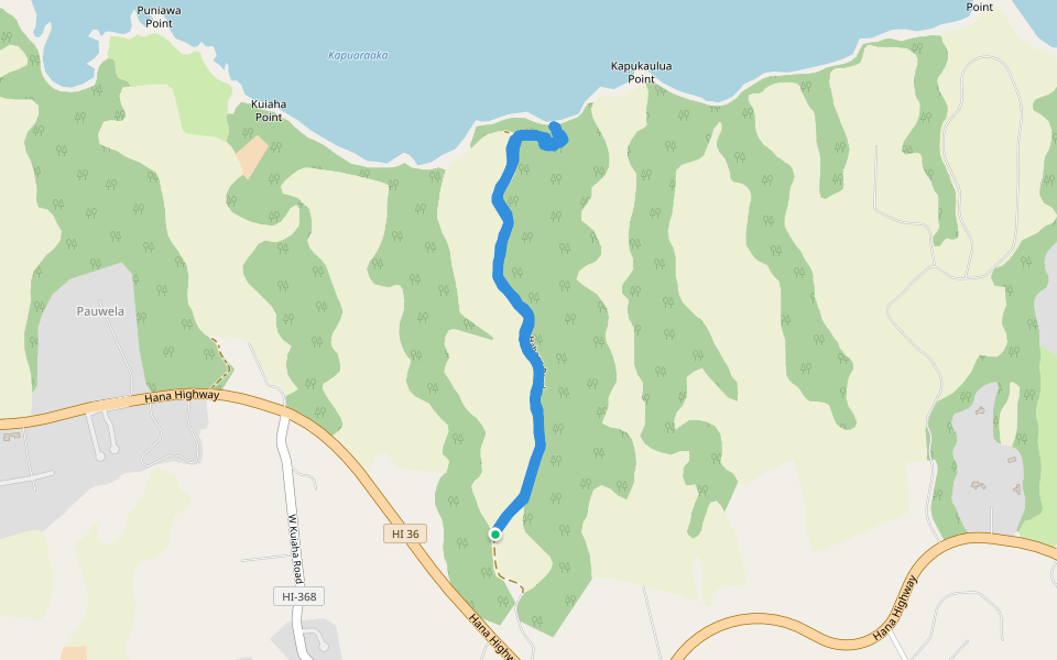 Hahana Road walking route map in Haiku-Pauwela