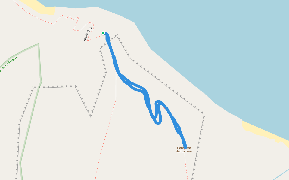 Honokāne Nui Lookout walking route map in Kapaau
