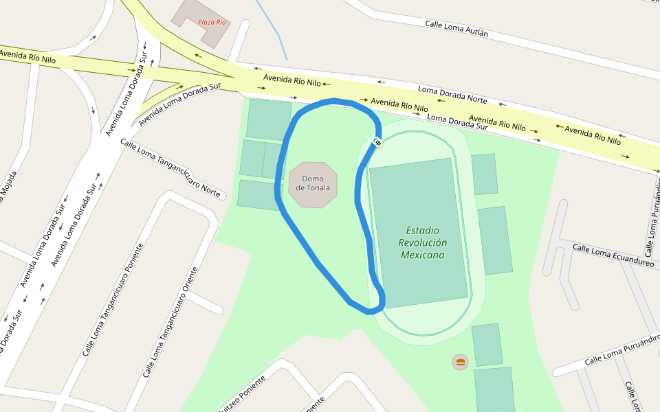Unidad Deportiva Revolucion Mexicana walking route map in Tonalá