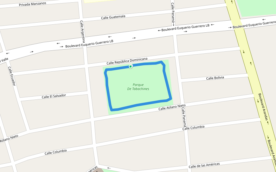 Parque De Tabachines walking route map in Irapuato