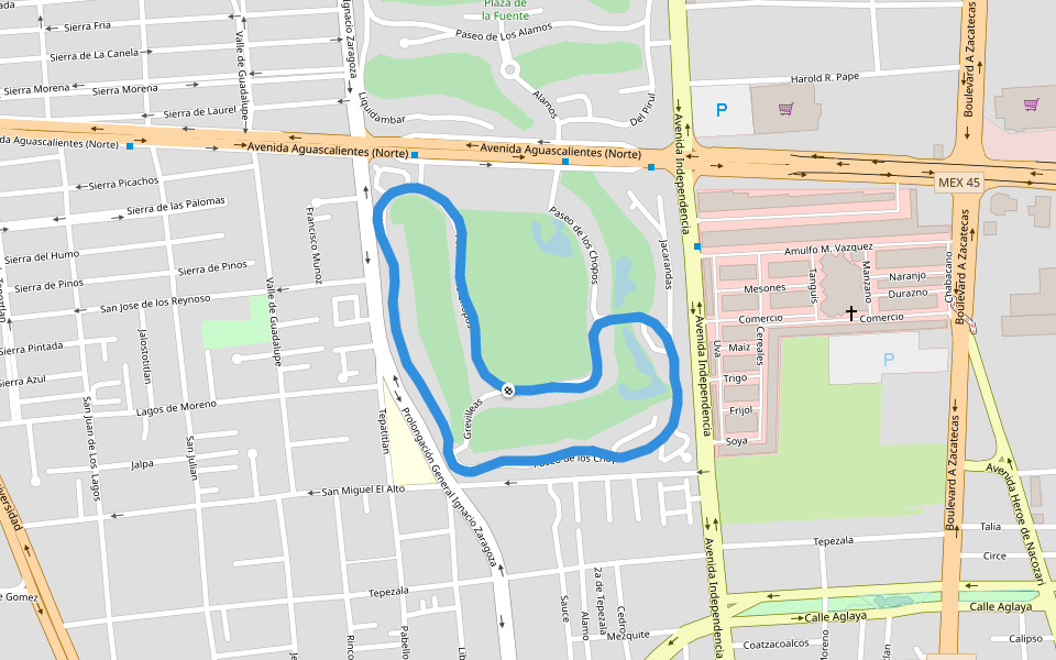 estanque trampa golf walking route map in Aguascalientes