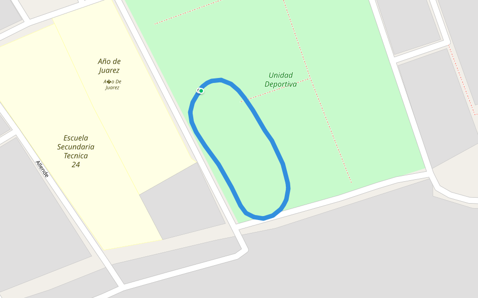 Unidad Deportiva walking route map in Ojuelos de Jalisco