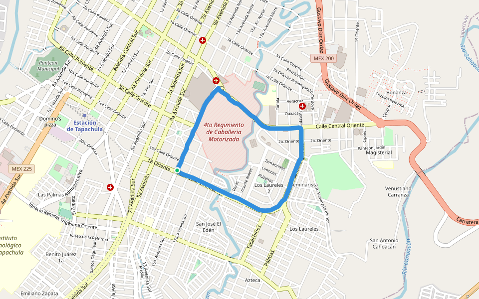 Deportivo "Alejandro Córdoba" walking route map in Tapachula de Córdova y Ordóñez