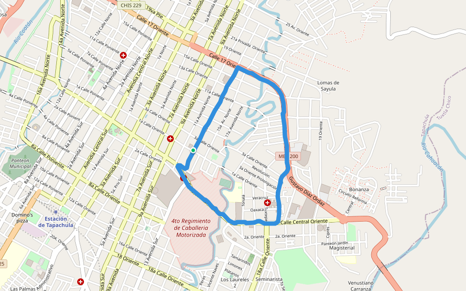 Deportivo "Alejandro Córdoba" walking route map in Tapachula de Córdova y Ordóñez