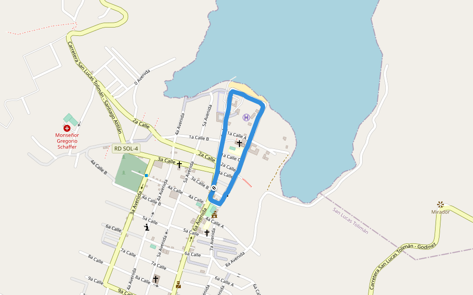 Playa Pública La Libertad walking route map in San Lucas Tolimán