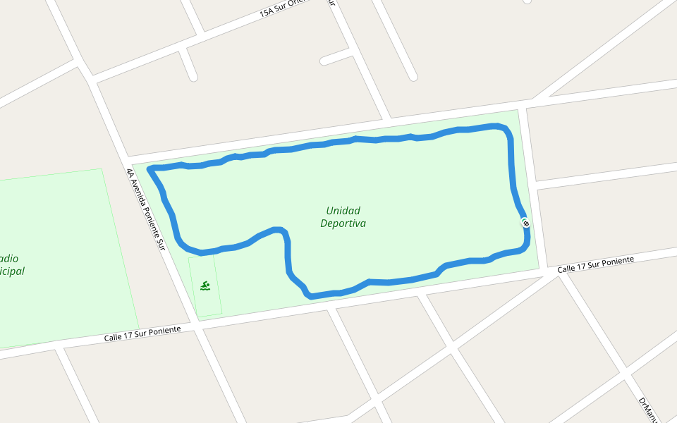 Unidad Deportiva walking route map in Comitán de Domínguez