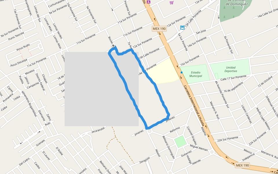 Escuela Preparatoria del Estado "Comitán" walking route map in Comitán de Domínguez