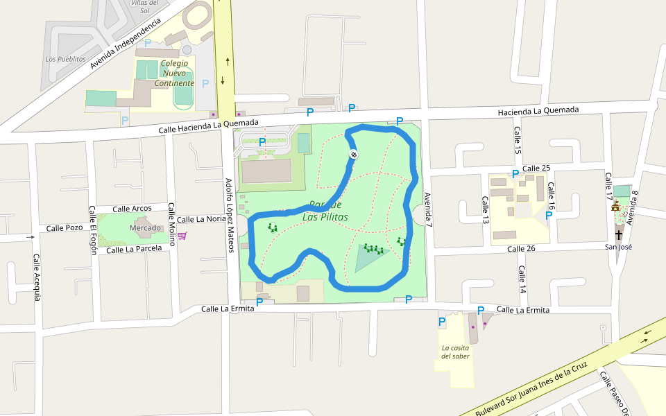 Parque Las Pilitas walking route map in San Salvador Tizatlalli