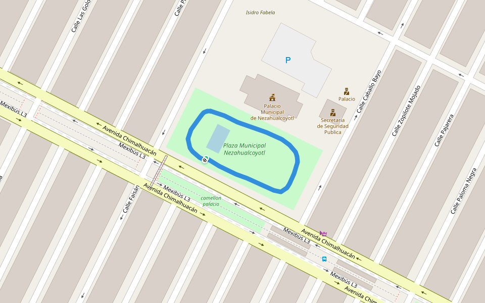 Plaza Municipal Nezahualcoyotl walking route map in Ciudad Nezahualcóyotl
