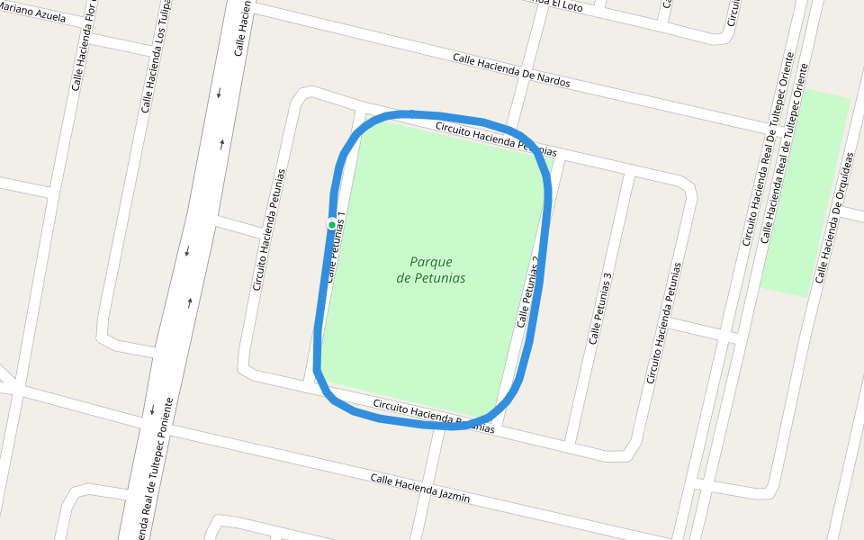 Parque de Petunias walking route map in Santiago Teyahualco