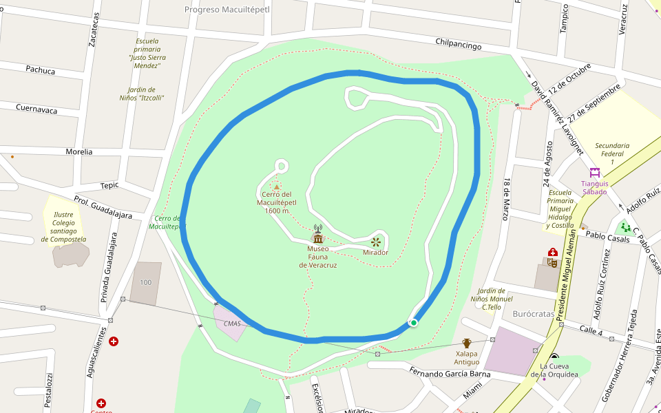 Parque Ecológico Macuiltépetl walking route map in Xalapa-Enríquez
