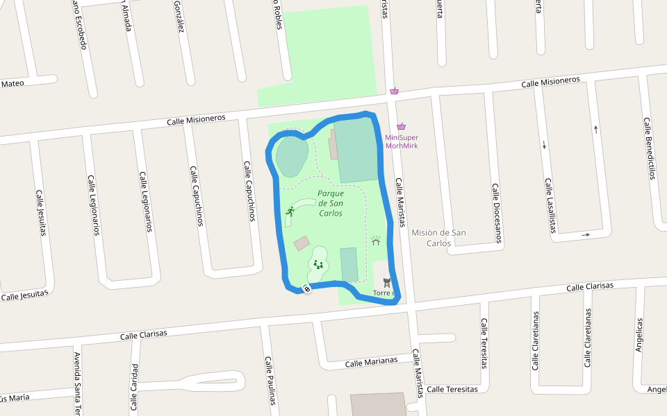 Parque de San Carlos walking route map in Candiles