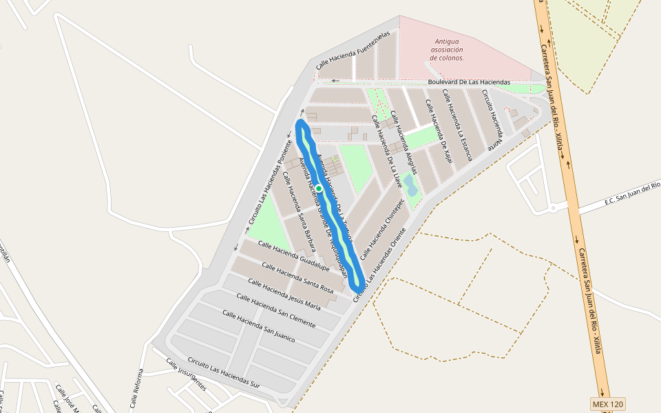 Parque de los Magueyes walking route map in Residencial Haciendas de Tequisquiapan