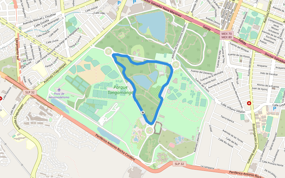 Parque Tangamanga walking route map in San Luis Potosí