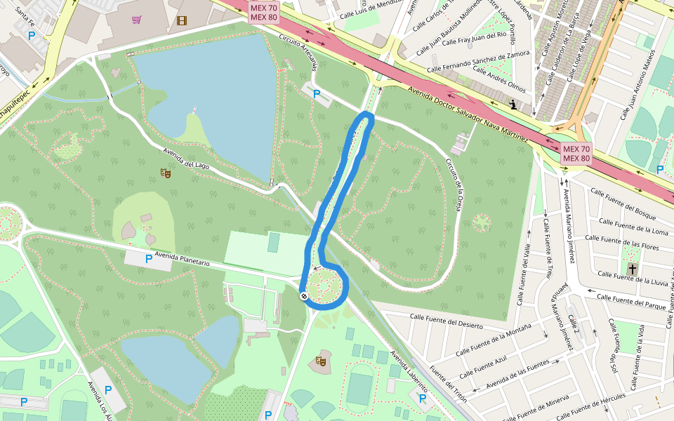 Parque Tangamanga walking route map in San Luis Potosí