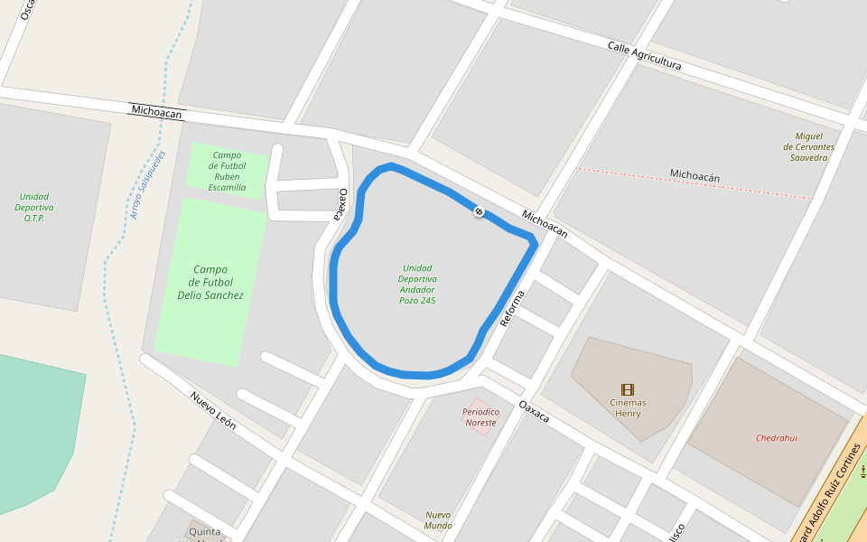 Unidad Deportiva Andador Pozo 245 walking route map in Poza Rica de Hidalgo