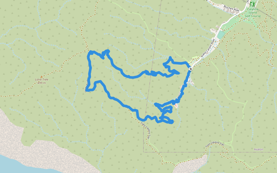 Avalon Canyon Road walking route map in Avalon
