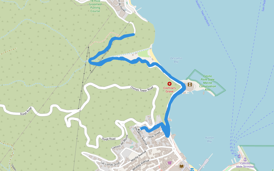 Descanso Beach - Saint Catherine Way walking route map in Avalon