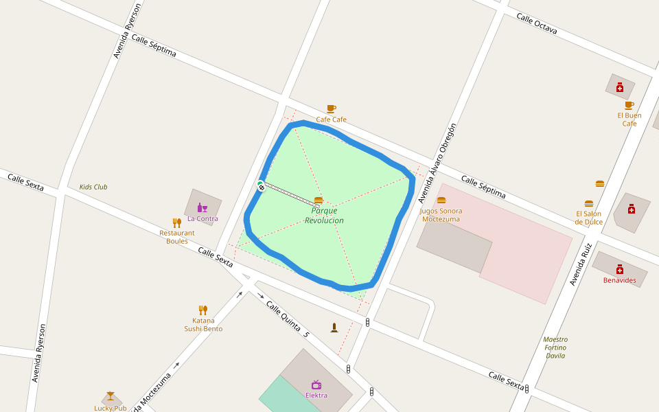 Parque Revolucion walking route map in Ensenada