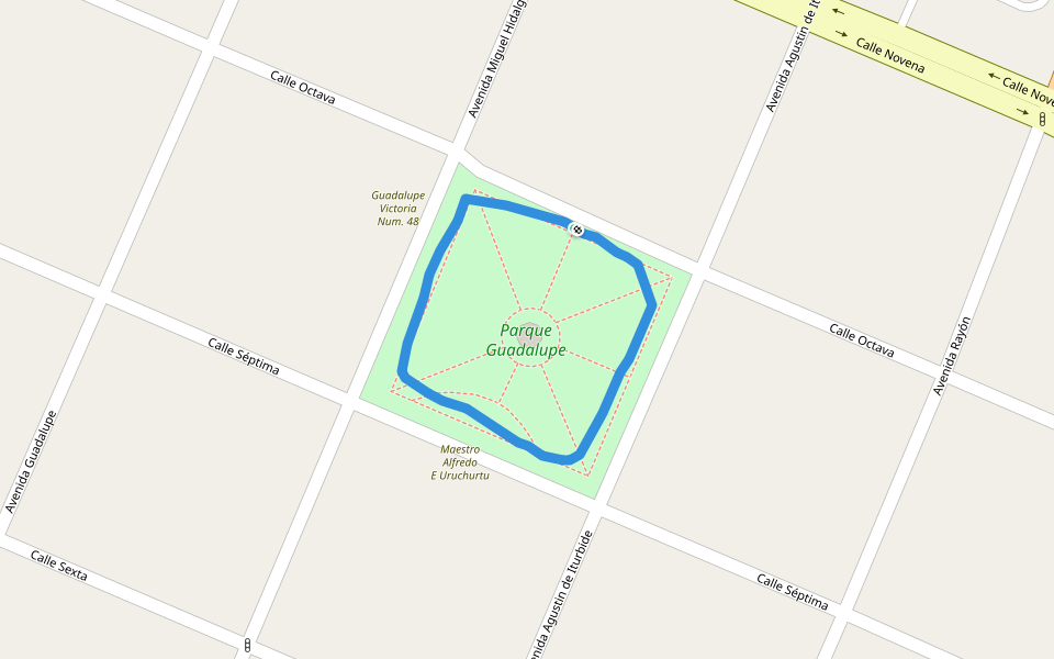 Parque Guadalupe walking route map in Ensenada