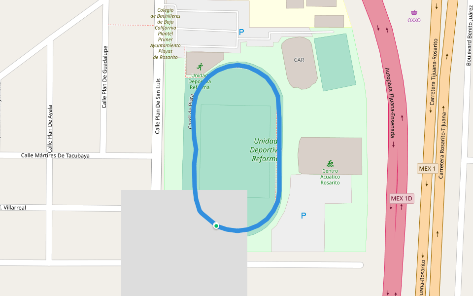 Unidad Deportiva Reforma walking route map in Playas de Rosarito