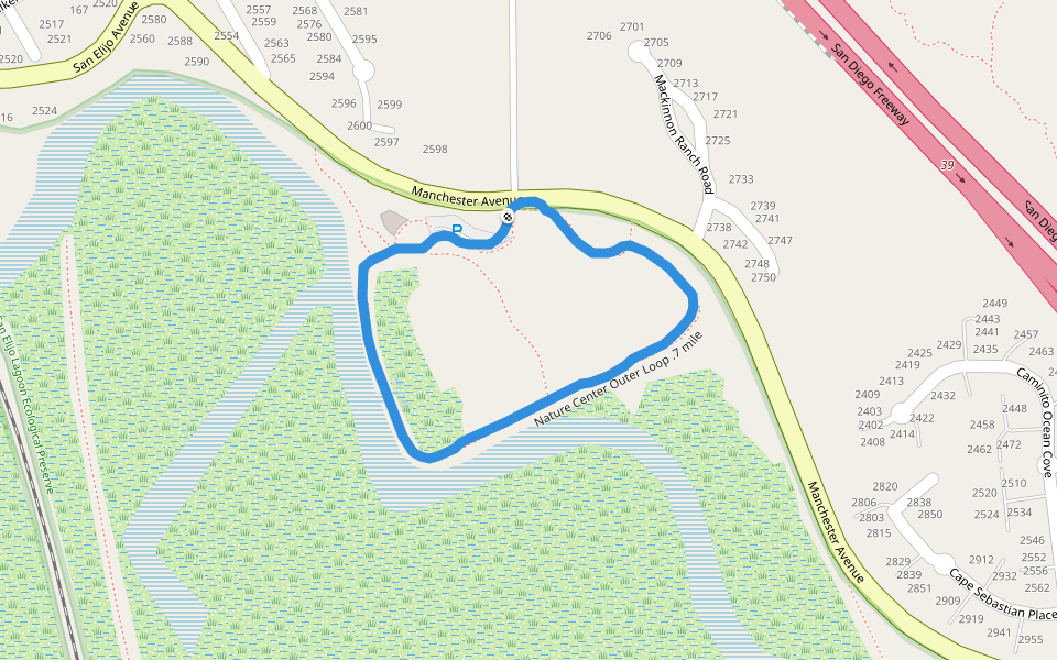 San Elijo Lagoon Ecological Preserve walking route map in Encinitas