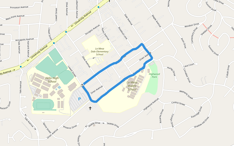 La Mesa Middle School walking route map in La Mesa